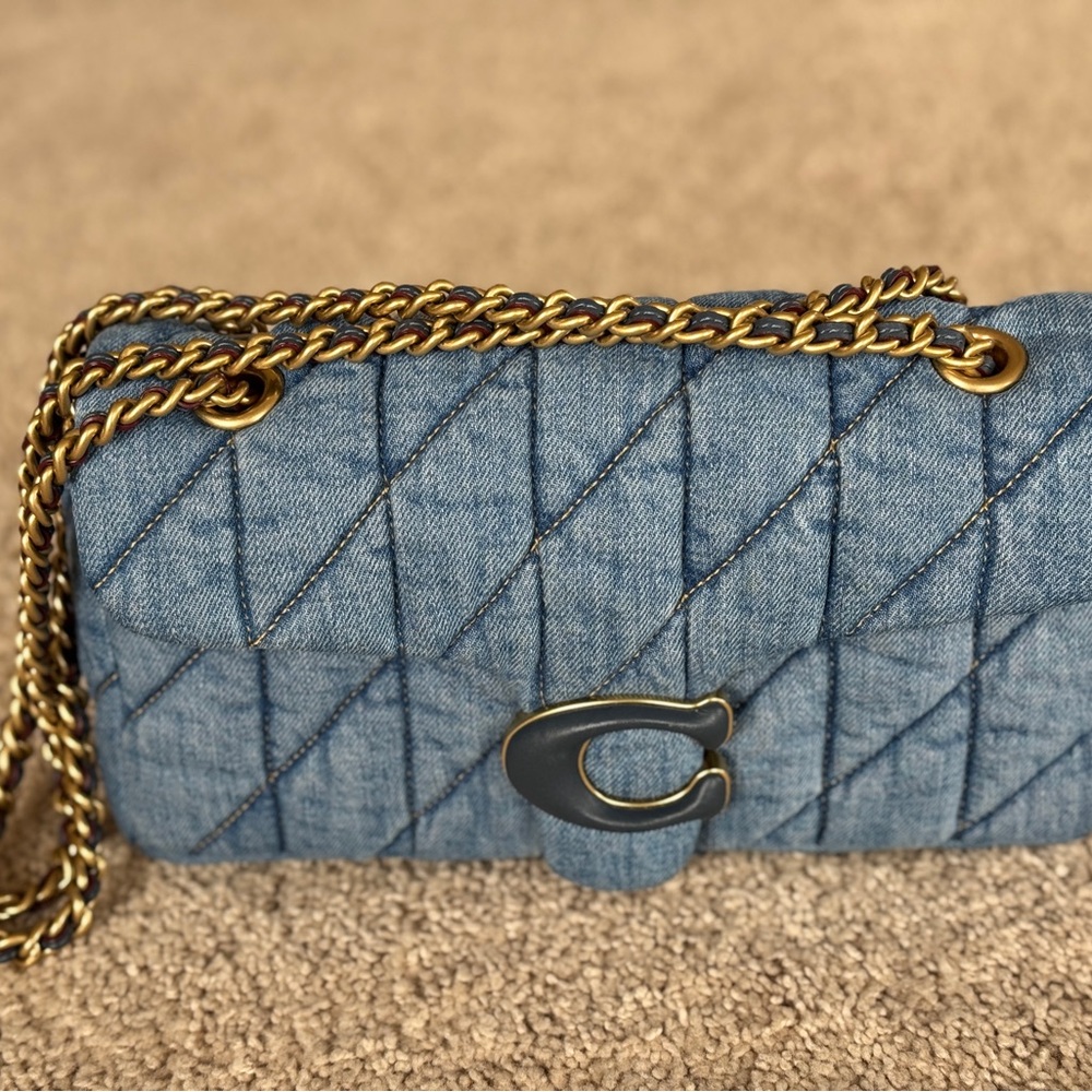 Coach Denim Quilted Tabby Shoulder Bag with Gold Chain - Picture 6 of 6